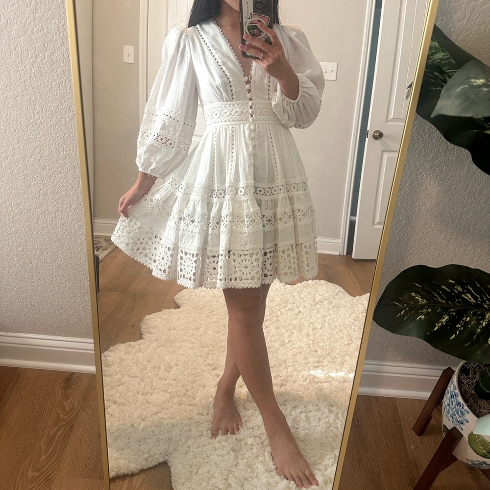 Zimmermann White Long Sleeve Lace Pop Trimmed Dress size OP - Picture 1 of 6